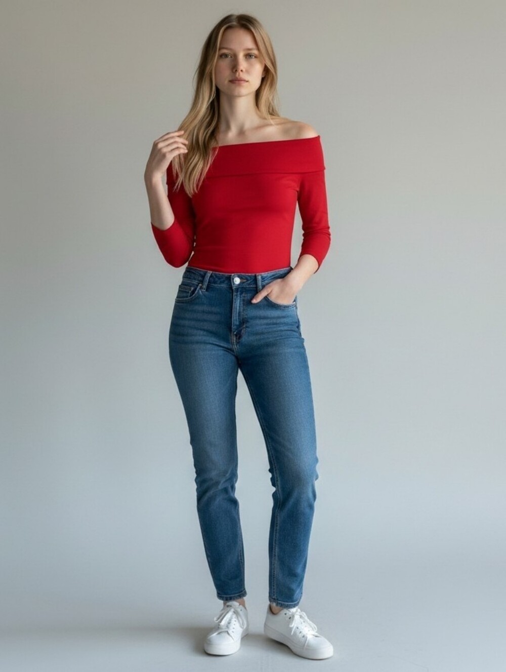 Anthropologie 3/4 Sleeve Off-The-Shoulder Top Size Small Red